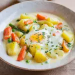 Eierfrikassee mit Kartoffeln und Gemüse