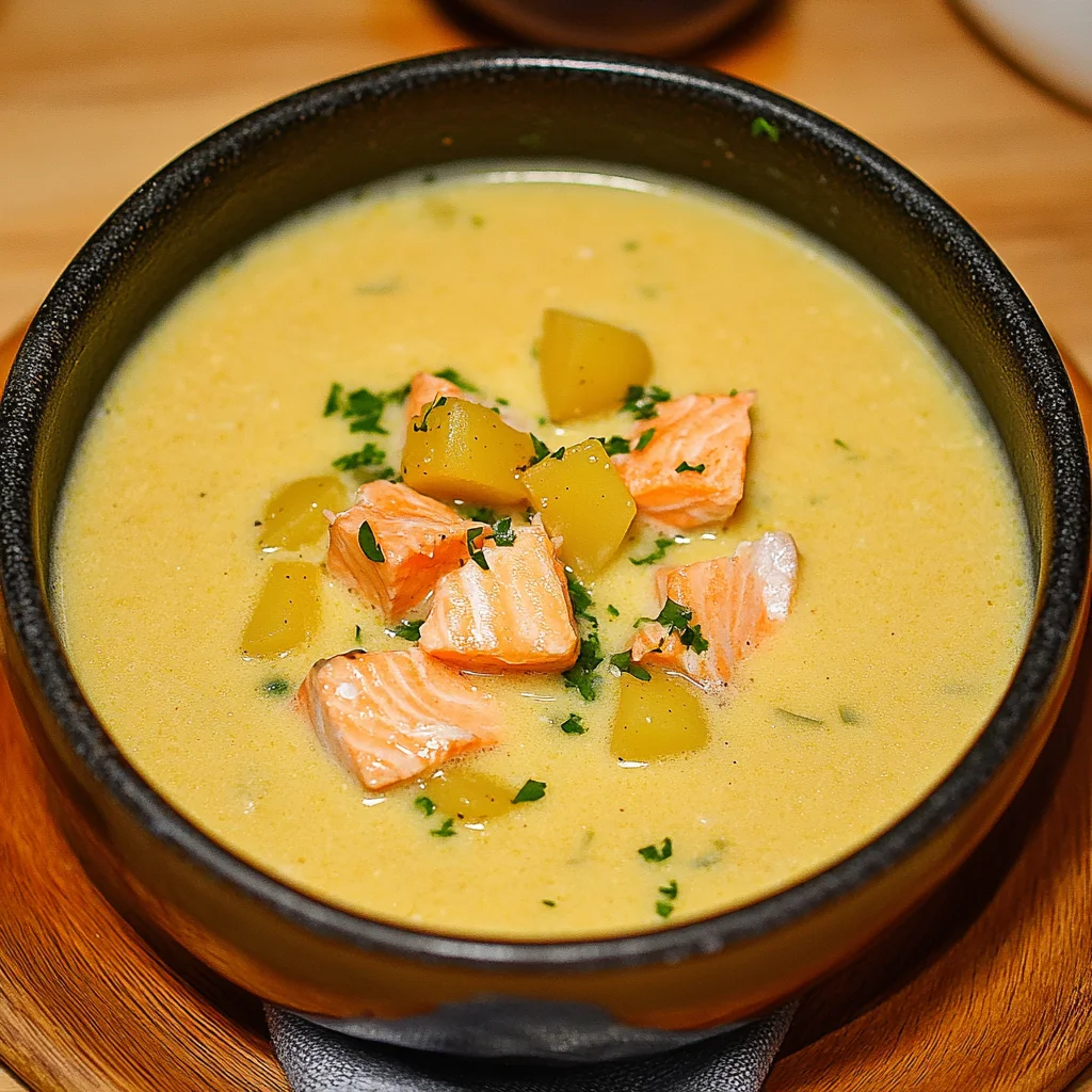 Einfache Dänische Kartoffelsuppe mit Lachs