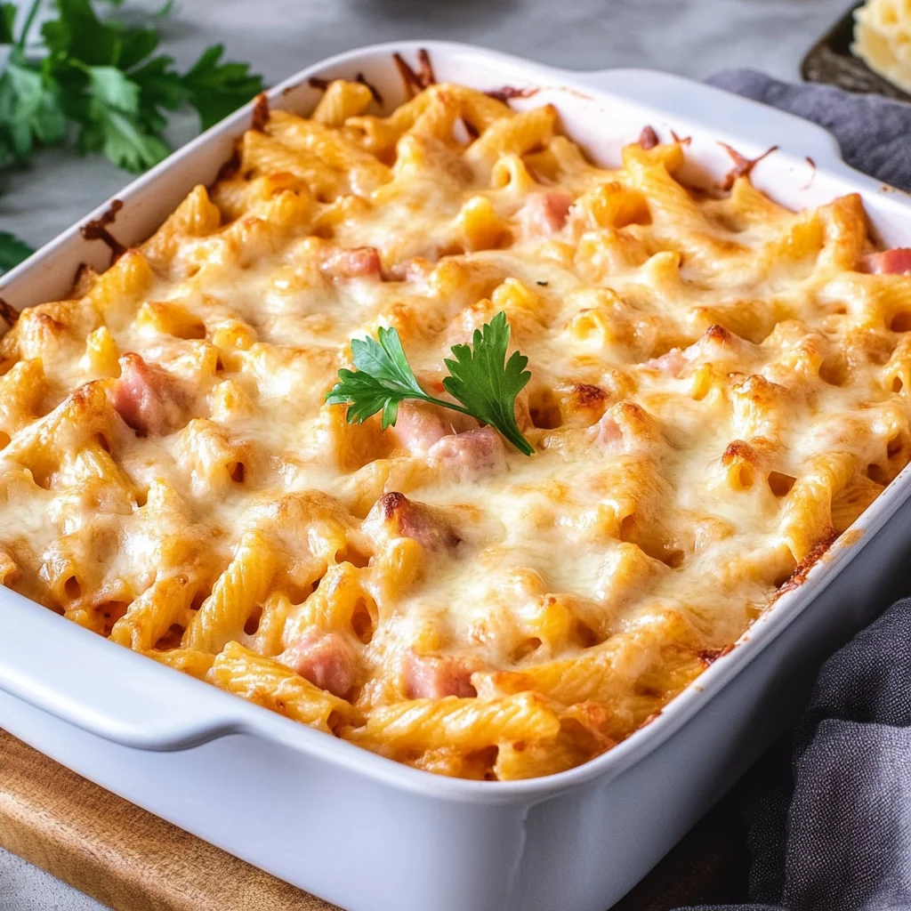 Einfacher Nudelauflauf mit HähnchenHähnchenschinken & Käse