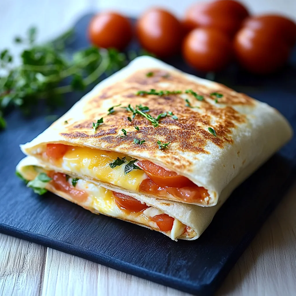 Frühstückswrap mit Ei, Käse und Tomaten
