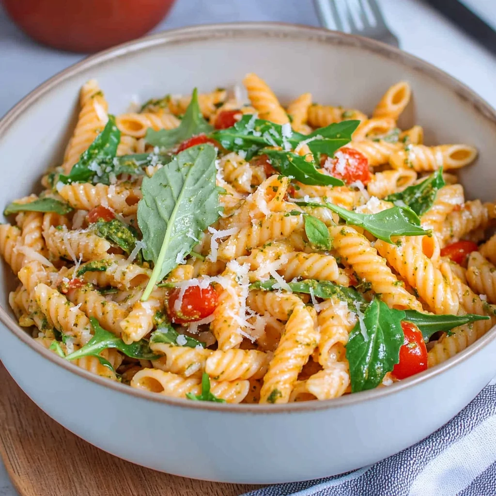 Nudelsalat mit Pesto & Rucola (ohne Mayo)