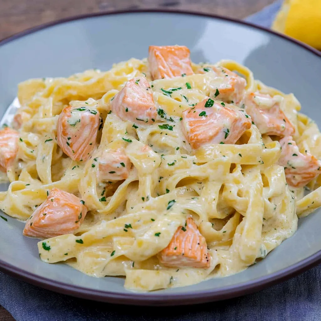 Pasta mit Lachs und Sahnesoße