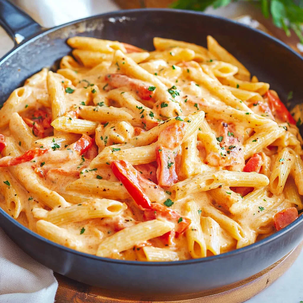 Schnelle Pasta mit Paprika-Sahne-Soße