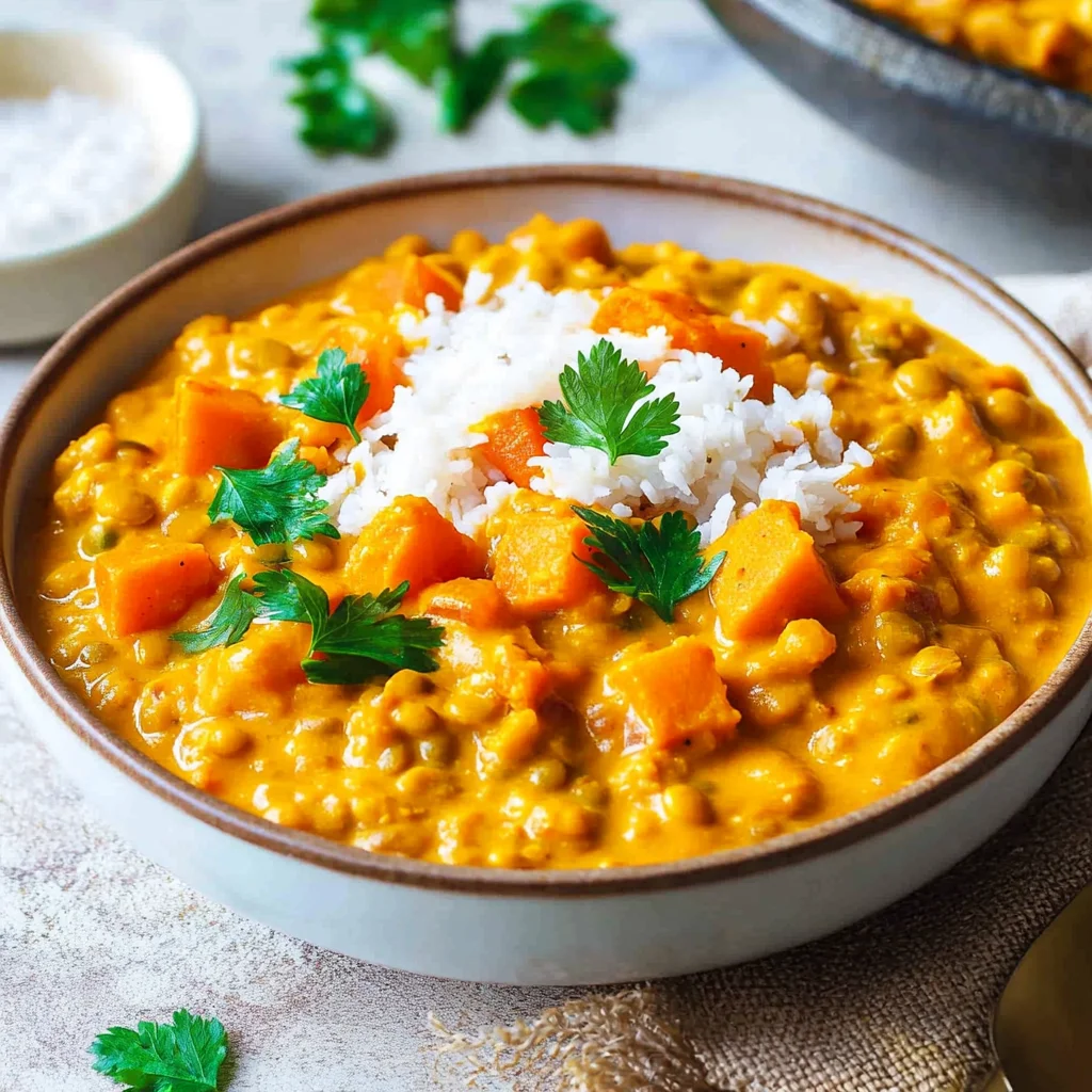 Süßkartoffel-Linsen-Curry mit Kokosmilch
