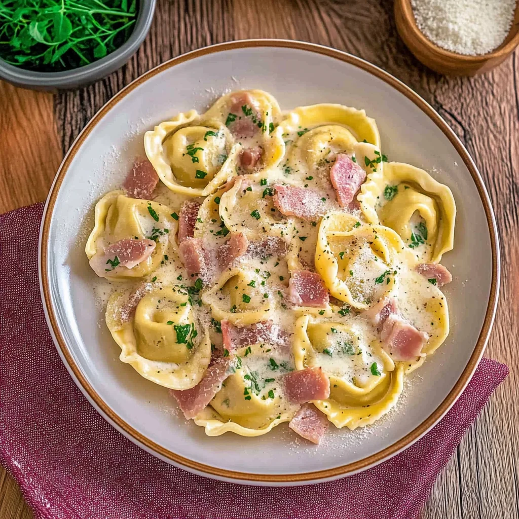 Tortellini alla panna mit Hähnchen schinken-Sahne-Soße