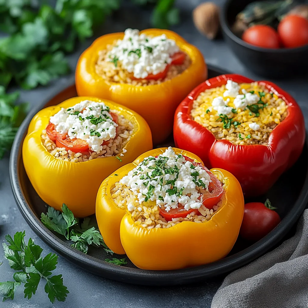 Vegetarisch gefüllte Paprika mit Reis und Feta