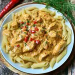 Paprika Sahne Hähnchen mit Pasta