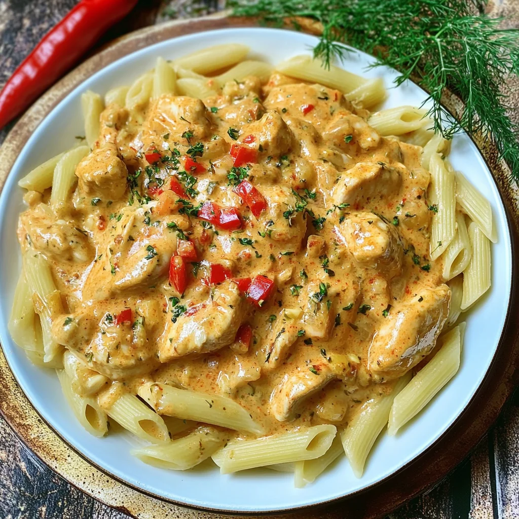 Paprika Sahne Hähnchen mit Pasta