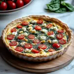 Quiche mit Spinat, Feta, Tomaten und Pinienkernen