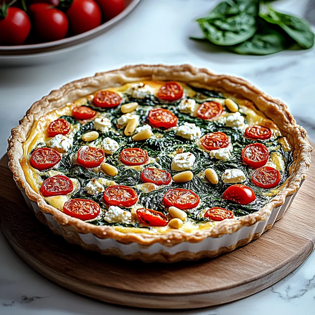 Quiche mit Spinat, Feta, Tomaten und Pinienkernen